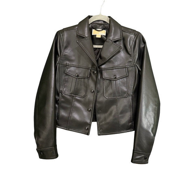 NWT Michael Kors Black Faux Leather Jacket Size S - Picture 9 of 12
